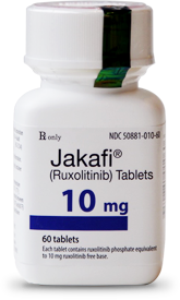 Image of bottle of Jakafi® ruxolitinib (tablets) – 10 mg.